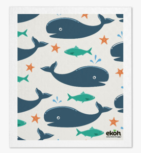 Swedish Dishcloth Blue Whale Print - Reusable Eco Sponge Cloth 1pc