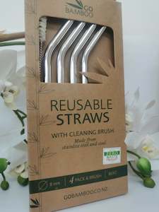 Household Items: Go Bamboo - Stainless Steel Straws With Stainless Steel & Sisal Cleaning Brush