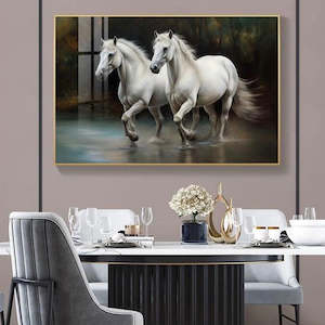 Dual White Horse Painting