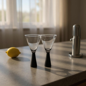 Wide Smoky Black White Wine Glass