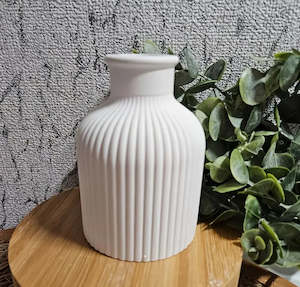White Ribbed Ceramic Vase