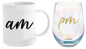 AM PM mug/stemless glass set
