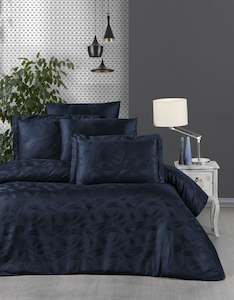 Bedding Set Jenna Dark Blue - Organic cotton jacquard satin