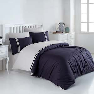 Bedding Set Dark Blue-Grey two-color organic cotton Ranforce - Percale