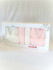 Luxury Cotton Bathrobe Set NurPak, Cream, Pink