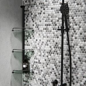 Baskets And Shelves: PLUMBLINE GLASS 3 TIER SHOWER CADDY - 5 COLOURS