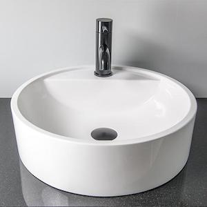 Stone Basins: CODE HALO ROUND BASIN WITH TAP HOLE 430X120MM WHITE GLOSS