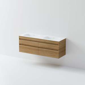 Matte White: CODE LUXE 1500 WALL HUNG DOUBLE BASIN VANITY | 4 DRAWER SIDE BY SIDE