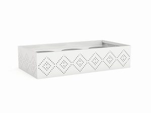 Products: Planter box laser cut pattern plastic tray included 900mm w x 220h x 520d unit white