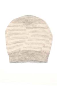 Silk Merino Chevron Baby Beanie Hat in White & Oatmeal
