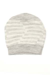 Silk Merino Chevron Baby Beanie Hat in White and Grey Marl