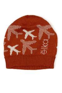 Elka Kids: Little Airplane Merino Silk Baby Beanie in Tamarillo