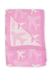 Silk Merino Baby Blanket in Baby Pink Airplane