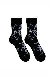 Star Pattern Kids Merino Socks in Black