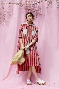Spring Summer: Long Shirt Dress in Pomegranate