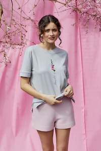 Spring Summer: Cotton Silk Hollyhock T Shirt in Dove Grey - Almost Gone!