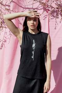 Spring Summer: Linen Bamboo Hollyhock Tank  in Black