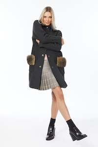 Bespoke Elka: Cashmere Possum Audrey Coat with Eco Fur Trim Pockets