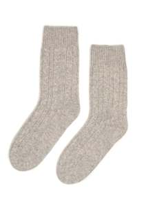 Cashmere Cable Lounge Socks in Grey Marl