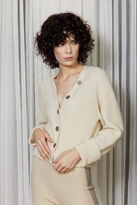 Womens Wear: Button Up Cardigan in Ivory.