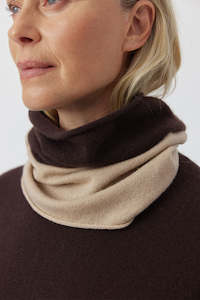 Accessories: Cashmere Two Tone Snood - Cacao/Camel