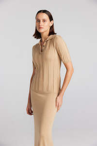 Boat Necks Polos: Cashmere Silk Rib Polo - Camel