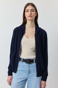 Core Womens: Essential Cashmere Zip Hoodie - Dark Navy