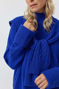 Sweater Scarves: Cashmere Cable Sweater Scarf - Cobalt
