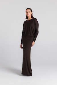Silk Cashmere: Cashmere Silk Scoop Neck Crew - Chocolate