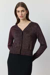Sale: Cashmere Lurex Cardigan - Black/Crimson