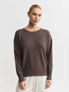 Core Womens: Essential Cashmere Relaxed Crew Sweater - Brown Melange