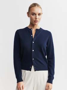 Core Womens: Essential Cashmere Crew Cardigan - Navy