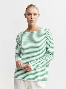 Sale: Breton Long Sleeve Tee - White/Green