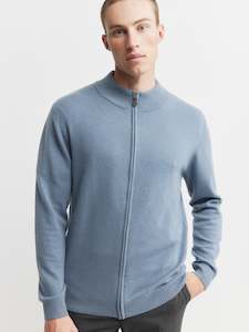 Pilot: Mens Cashmere Full Zip Cardigan - Steel Blue
