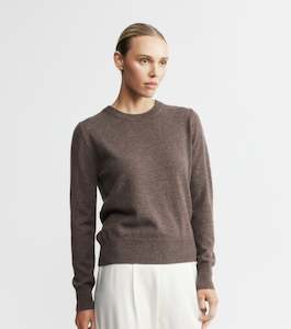 Essential Cashmere Rib Crew Sweater - Brown Melange