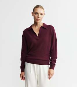 Boat Necks Polos: Featherweight Cashmere Polo - Burgundy