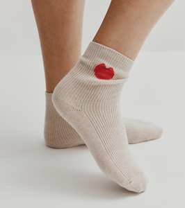 Best Sellers: Cashmere Heart Socks - Sand/Red