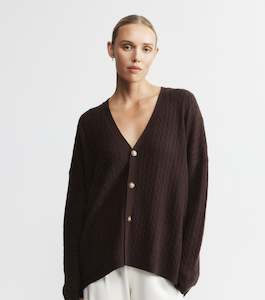 Cardigans Jackets: Relaxed Cashmere Cable Cardigan - Cacao