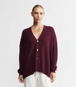 Relaxed Cashmere Cable Cardigan - Burgundy