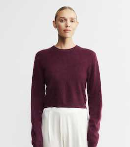 Brushed Cashmere Crew Sweater - Burgundy
