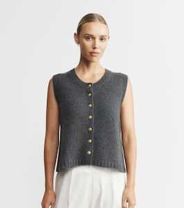 Cashmere Relaxed Button Vest - Graphite