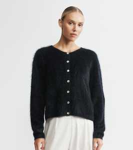 Brushed Cashmere: Brushed Cashmere Relaxed Cardigan - Black