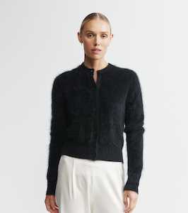 Brushed Cashmere Crew Cardigan - Black