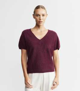 Brushed Cashmere: Brushed Cashmere V Tee - Burgundy