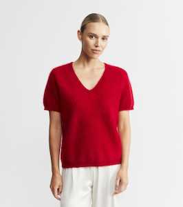 Brushed Cashmere V Tee - Red