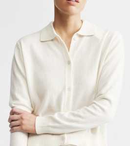 Cashmere Cardigan with Collar - Cream