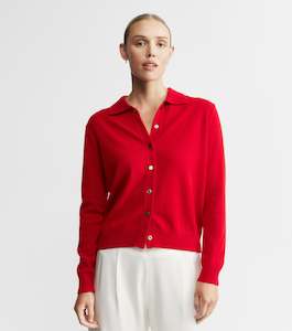 Cardigans Jackets: Cashmere Cardigan with Collar - Red