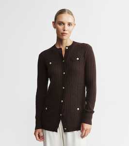Cashmere Cable Longline Jacket - Cacao