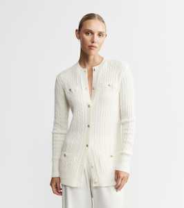 Cashmere Cable Longline Jacket - Cream