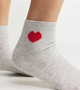 Cashmere Heart Socks - Grey Melange/Red